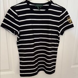Ralph Lauren Black and White Striped Crewneck Tee